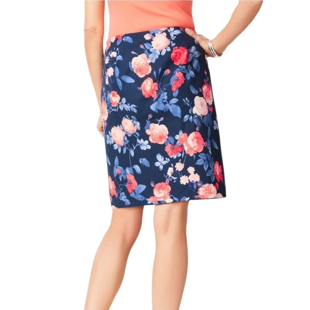 Talbots Floral Navy Pencil Skirt Size 4